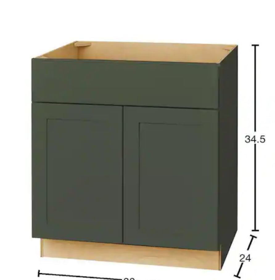 Avondale 30 in. W x 24 in. D x 34.5 in. H Ready to Assemble Plywood Shaker Sink Base Kitchen Cabinet in Fern Green