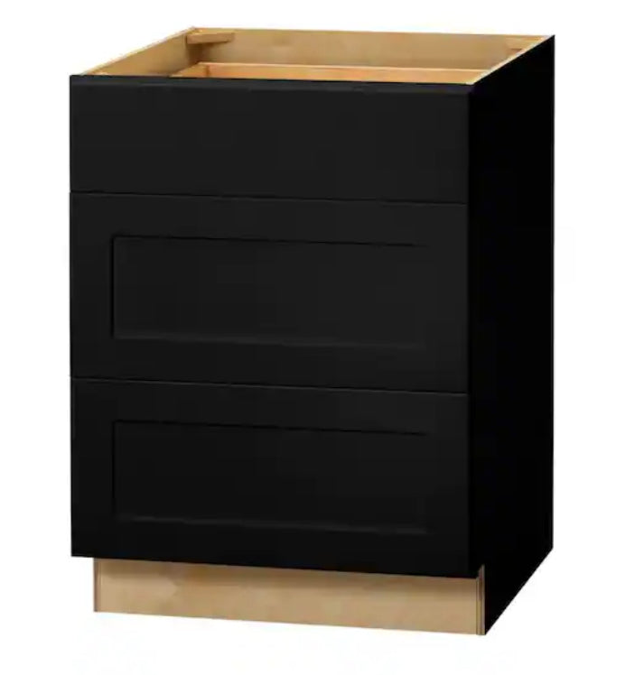 Avondale 24 in. W x 24 in. D x 34.5 in. H Ready to Assemble Plywood Shake Drawer Base Kitchen Cabinet in Raven Black