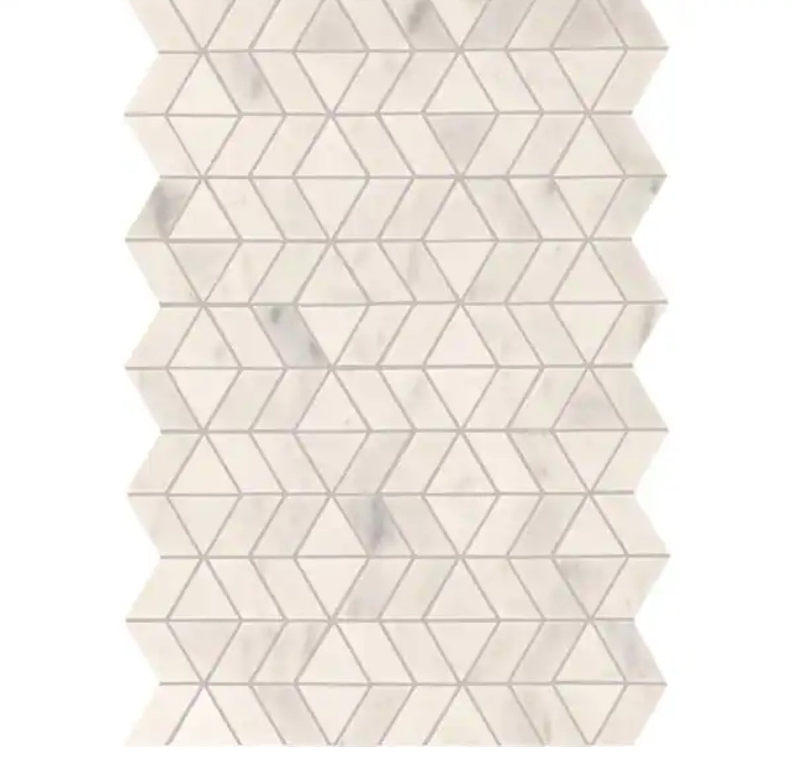 Xpress Mosaix Peel 'N Stick Frost White 18 in. x 12 Marble Zipper Mosaic Tile (14.5 sq. ft./Case)