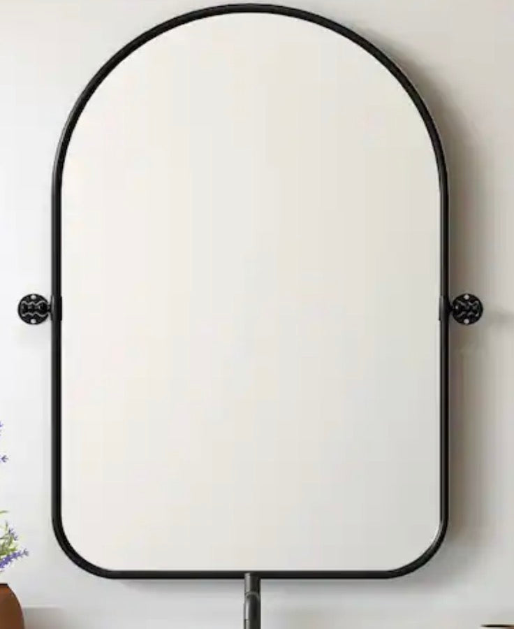 23 in. W x 32 in. H Arched Black Framed Wall Mirror Round Corner Bathroom Vanity Mirror
