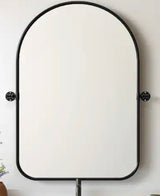 23 in. W x 32 in. H Arched Black Framed Wall Mirror Round Corner Bathroom Vanity Mirror