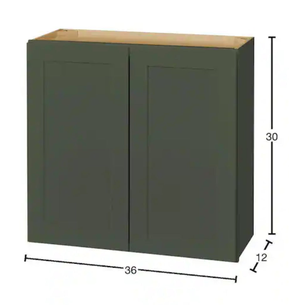 Avondale 36 in. W x 12 in. D x 30 in. H Ready to Assemble Plywood Shaker Wall Kitchen Cabinet in Fern Green