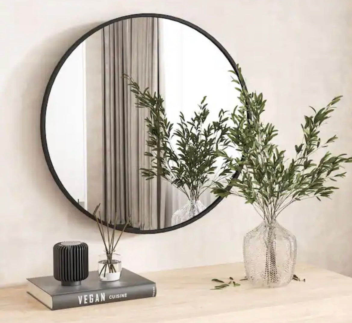 30 in. W x 30 in. H Round Aluminum Alloy Framed Black Wall Mirror