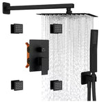 Single-Handle 3-Spray Shower Faucet Handheld Shower Combo Kit with 4-Body Jets and Shower Head in Black with Valve