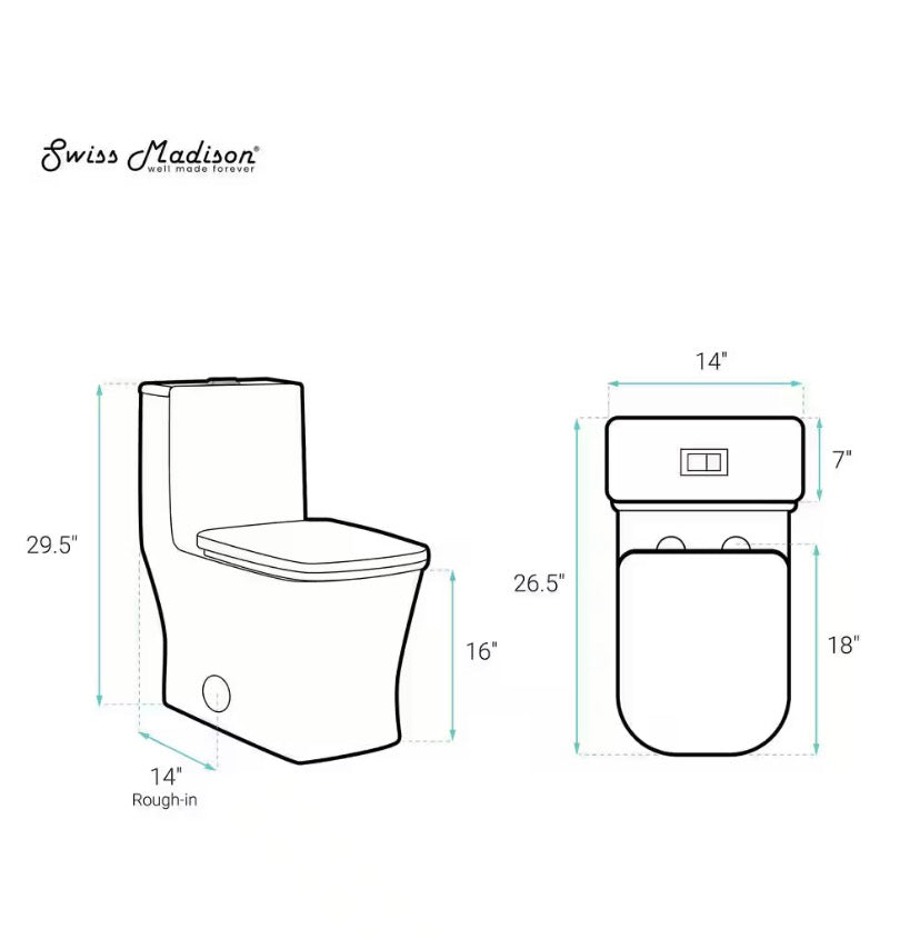 Concorde 14 in. Rough-In 1-piece 1.1/1.6 GPF Dual Flush Square Toilet in Glossy White Seat Included