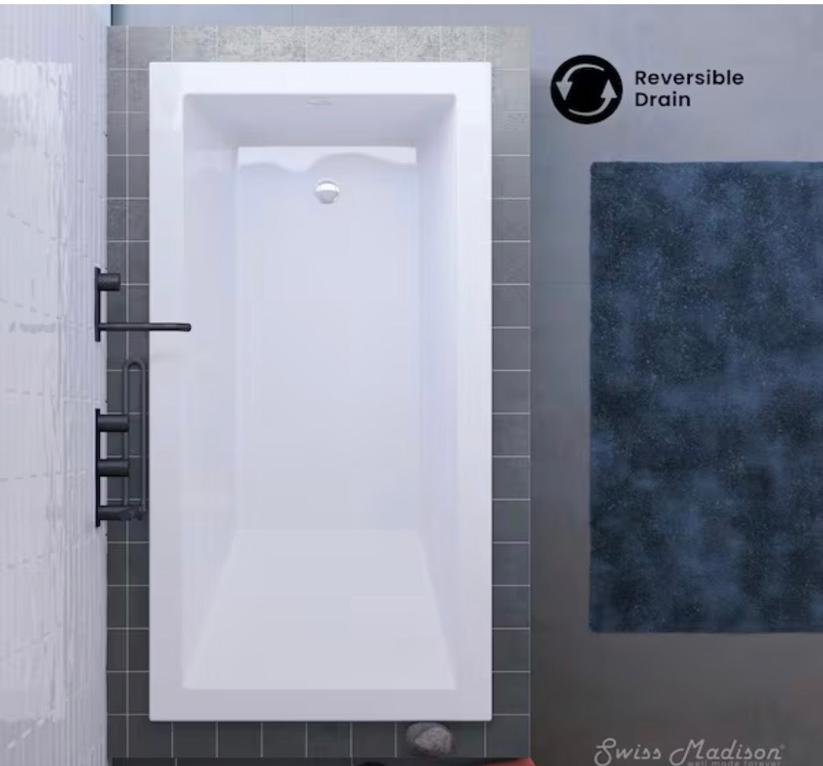 Voltaire 48 in. Acrylic Rectangular Reversible Drop-in Bathtub in Glossy White