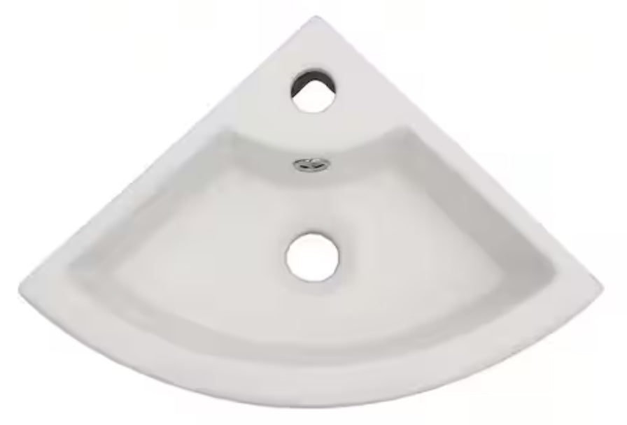 18 in. L x 13 in. W x 5 in. H Wall-Mounted Corner Ceramic Bathroom Sink in White with Overflow