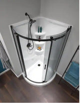 38 in. W x 72 in. H Round Sliding Frameless Corner Shower Enclosure in Matte Black with Tinted Glass