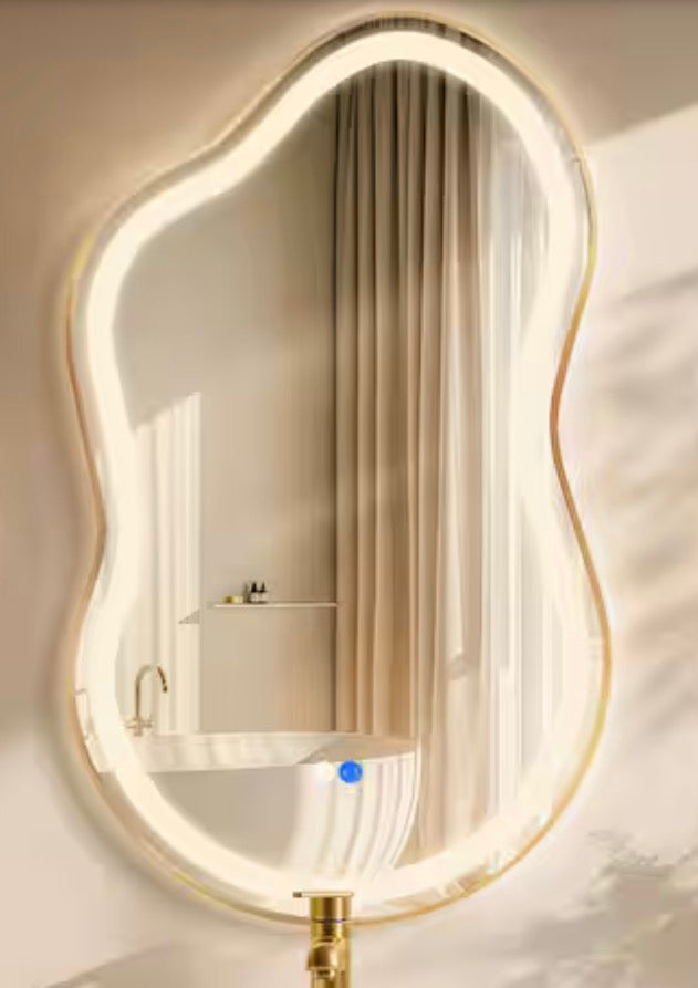 36 in. W x 24 in. H Asymmetrical Gold Framed LED Light Anti-Fog 3-Colors Dimmable Irregular Wall Mirror