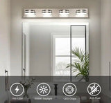 30 in. 4-Light Nickel LED Vanity Light with Dimmable 5500K Light and 270° Swivel Range Acrylic Lampshade