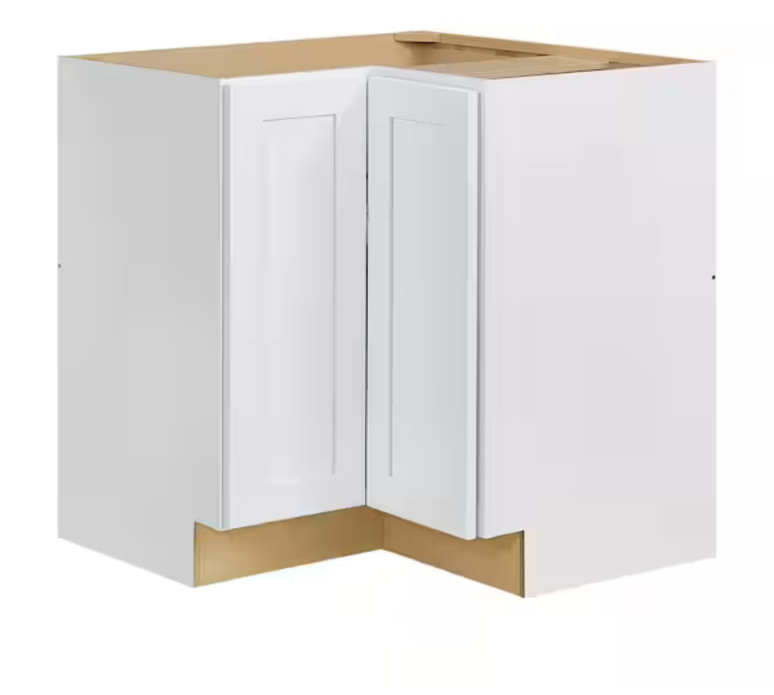 Avondale 36 in. W x 24 in. D x 34.5 in. H Ready to Assemble Plywood Shaker Lazy Susan Corner Cabinet in Alpine White