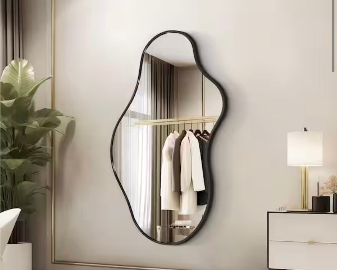 20 in. W x 36 in. H Irregular Black Aluminum Alloy Framed Asymmetrical Wall Mirror