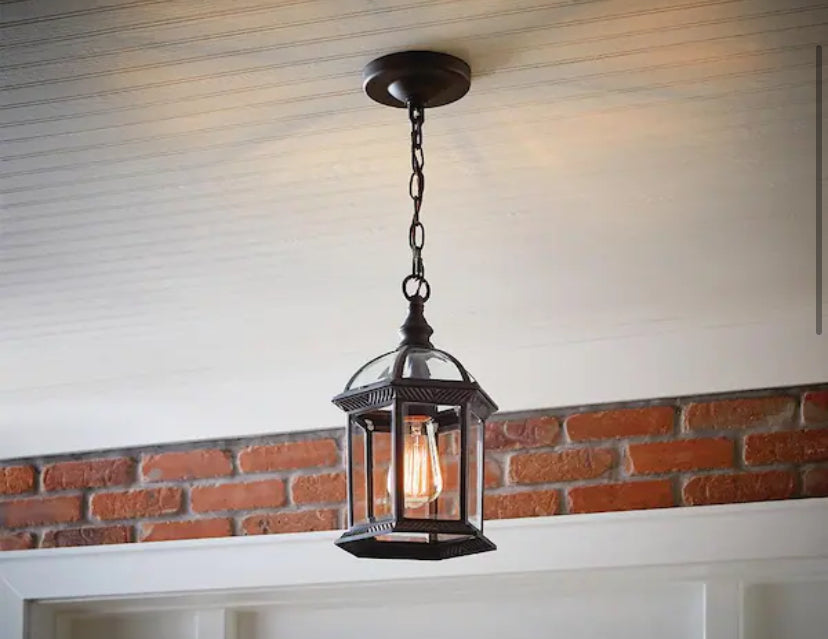 Wickford 1-Light Weathered Bronze Outdoor Pendant Light Fixture with Clear Beveled Glass