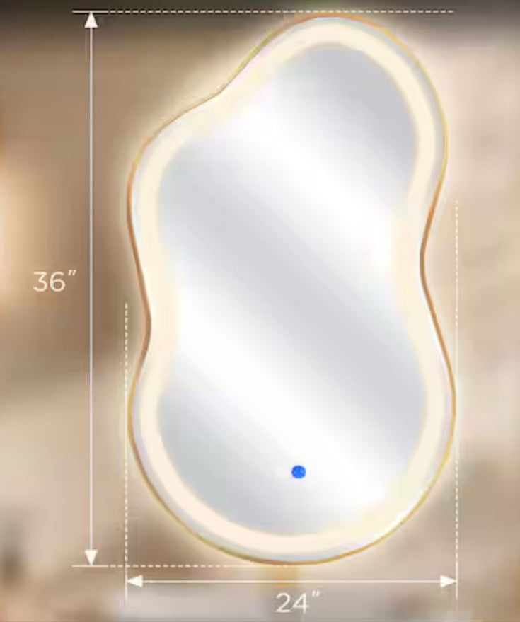 36 in. W x 24 in. H Asymmetrical Gold Framed LED Light Anti-Fog 3-Colors Dimmable Irregular Wall Mirror