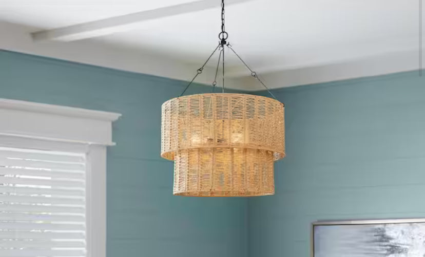 Hailee 3-Light Basket Hanging Pendant Black Natural Weave Shade