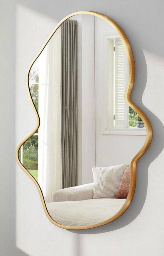 22 in. W x 36 in. H Gold Aluminum Alloy Framed Irregular Wall Mirror