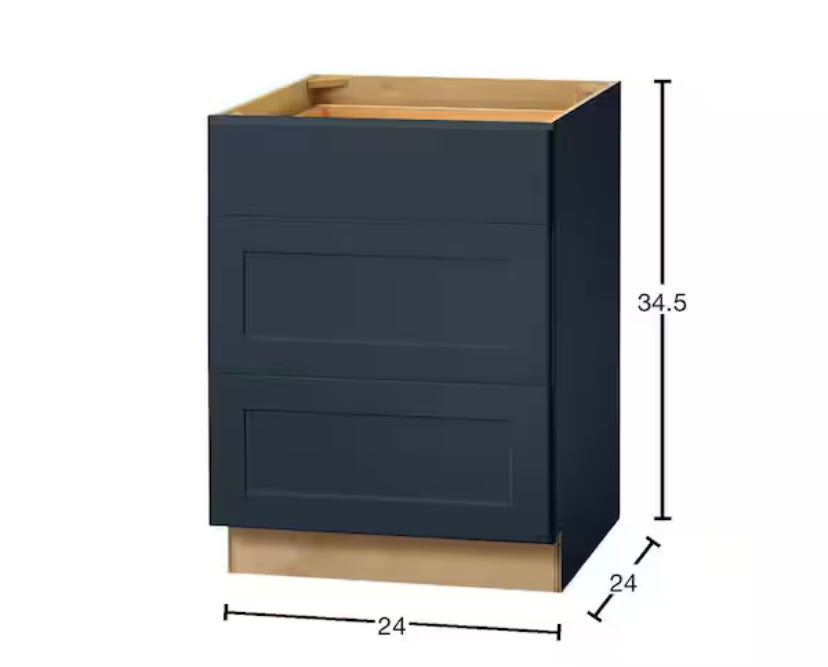 Avondale 24 in. W x 24 in. D x 34.5 in. H Ready to Assemble Plywood Shaker Drawer Base Kitchen Cabinet in Ink Blue