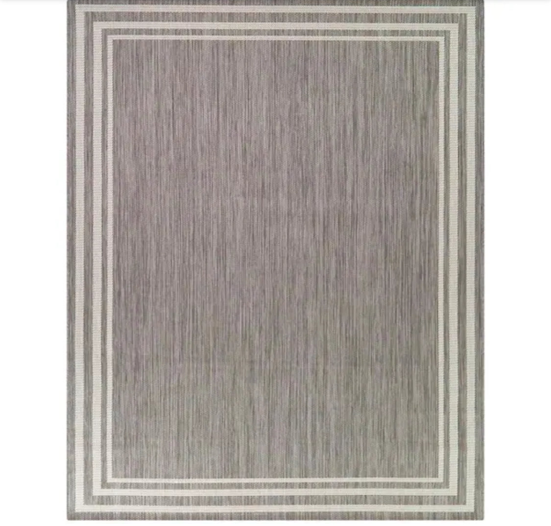 Gray 6 ft. x 9 ft. Border Indoor/Outdoor Area Rug