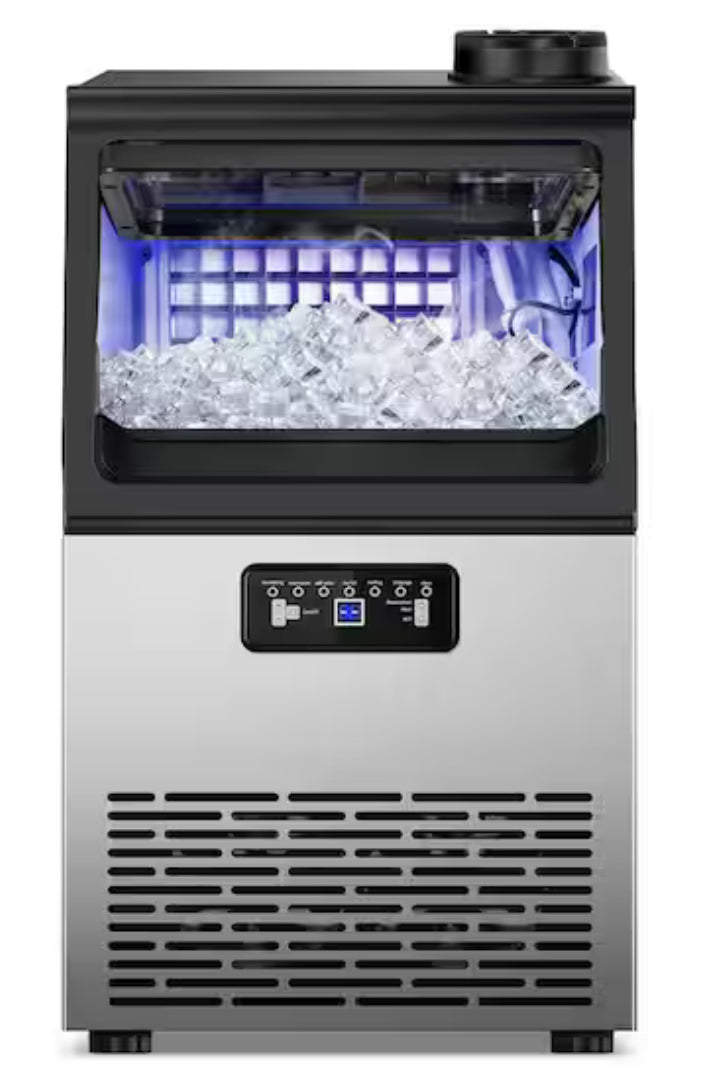 13.5in. 90 lbs. 24H Half Size Cube Built-in/Freestanding Commercial Ice Maker in Stainless Steel w/ 15 lbs. Storage Bin