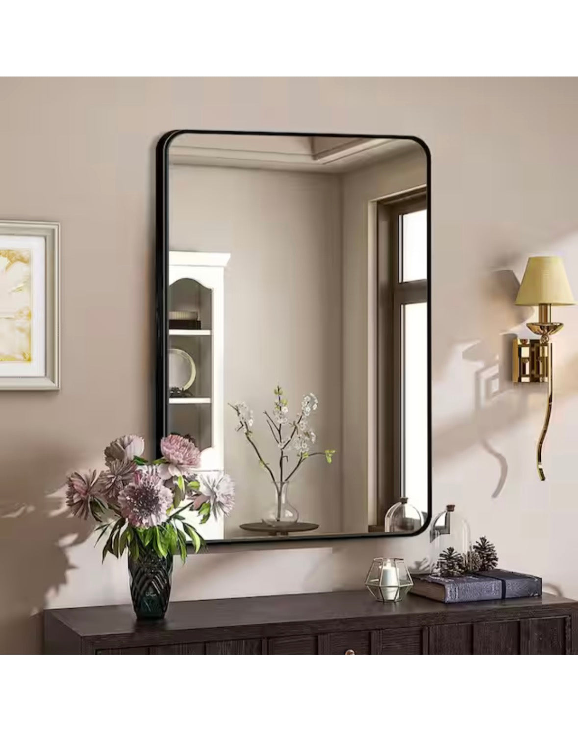 20 in. W x 30 in. H Black Vanity Rectangle Wall Mirror Aluminum Alloy Frame Bathroom Mirror