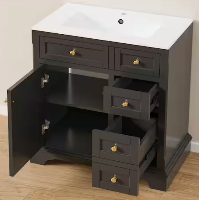 30 in. W x 18.7 in. D x 34 in. H 1-Sink Freestanding Bath Vanity in Black Without Top