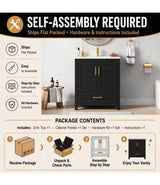 Raven 31 in.W Single Sink Black Freestanding Bath Vanity with White Engineered Solid Surface Top Unassembled