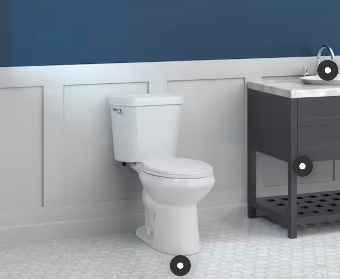 12 in. Rough In 2-Piece 1.28 GPF Single Flush Round Toilet in White, Seat Included