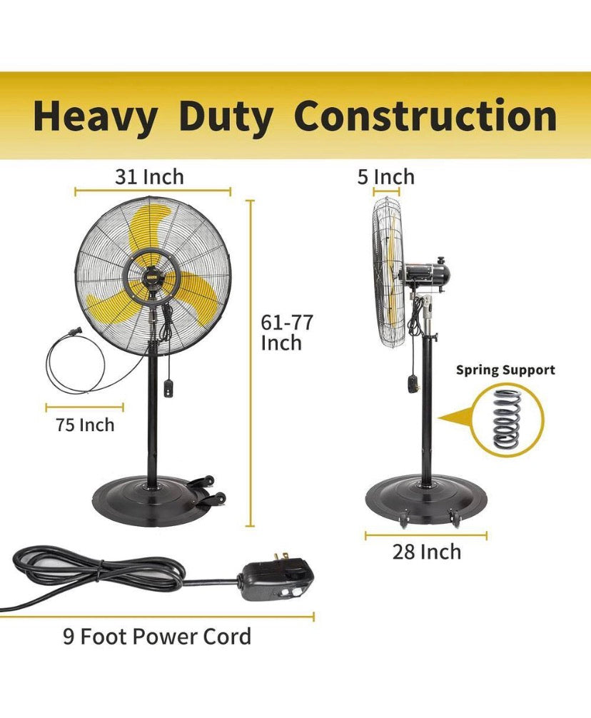 30 in. 9300 CFM Misting Outdoor Oscillating Pedestal Fan with GFCI Plug, High Velocity Weatherproof Fan in Yellow