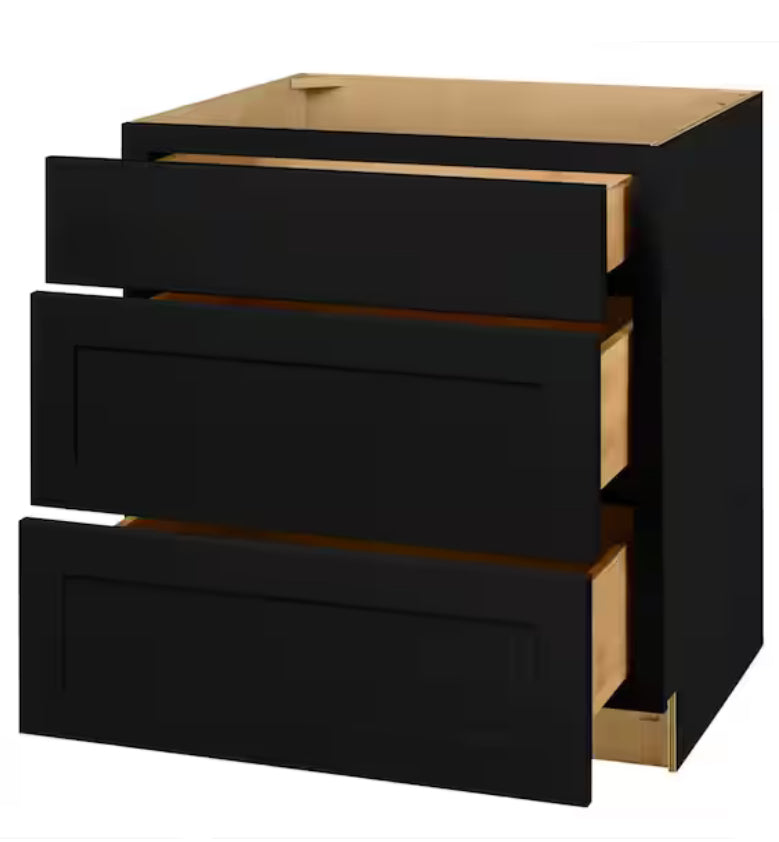 Avondale 30 in. W x 24 in. D x 34.5 in. H Ready to Assemble Plywood Shaker Drawer Base Kitchen Cabinet in Raven Black