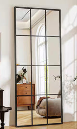 Black 24 in. W x 65 in. H Rectangular Windowpane Modern Aluminum Alloy Framed Full Length Mirror Floor Mirror