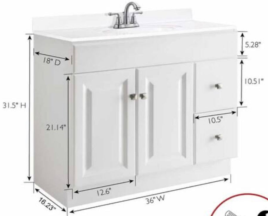 Wyndham 36 in. W x 18 in. D Unassembled Bath Vanity Cabinet Only in White Semi-Gloss Without Top