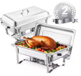Chafing Dish Buffet Set, 8 qt. Silver Stainless Steel Chafing Dishes with Lid Water Pan Stand Fuel Holder