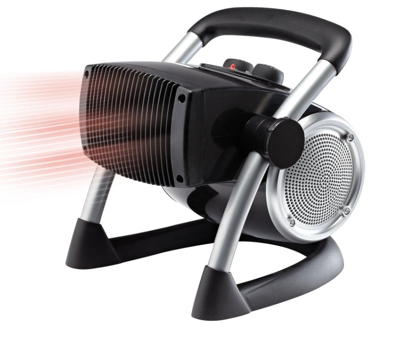 1500W 11.75 in. Black Electric Utility Ceramic Space Heater with Pivoting Head, 2 Heat Settings and Fan Only Mode
