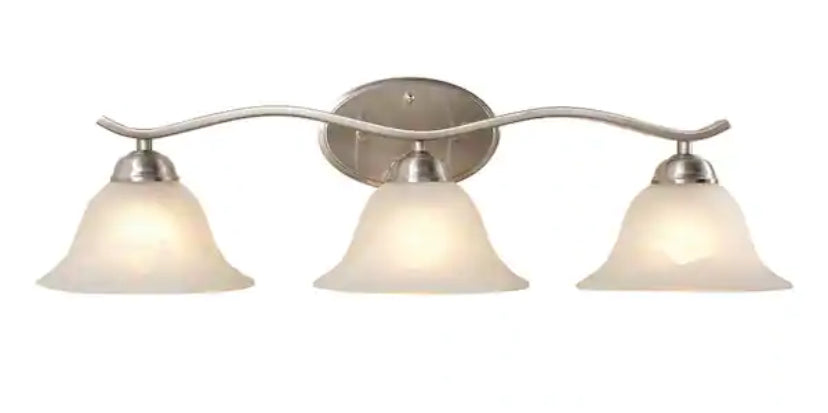 Andenne 26.3 in. 3-Light Transitional Brushed Nickel Bathroom Vanity Light Fixture with Marbleized Glass Shades