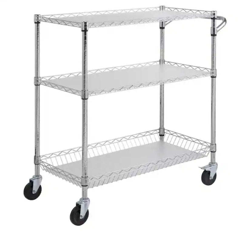 Kitchen Utility Cart 35 in. Wire Rolling Cart with Wheels Metal Storage Trolley NSF Listed Kitchen Carts,Silver