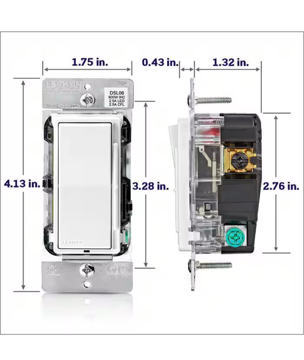 Decora Slide Dimmer Switch for Dimmable LED, Halogen and Incandescent Bulbs, White/Light Almond DSL06-1TW