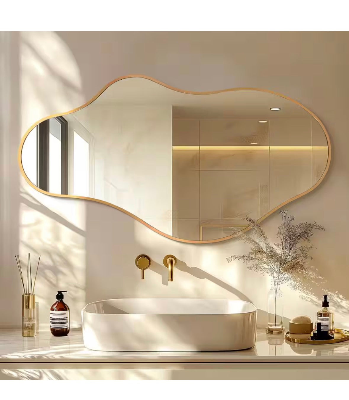 20 in. W x 36 in. H Irregular Gold Aluminum Alloy Framed Asymmetrical Wall Mirror
