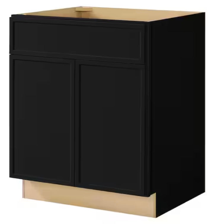 Leyton 27 in. W x 24 in. D x 34.5 in. H Ready to Assemble Plywood Slim Shaker Base Kitchen Cabinet in Raven Black