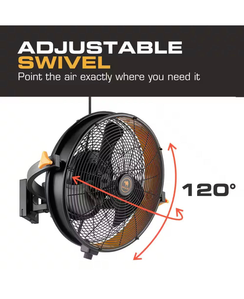 18 in. Outdoor Wet Rated Matte Black/Yellow Garage Wall Fan with Remote
