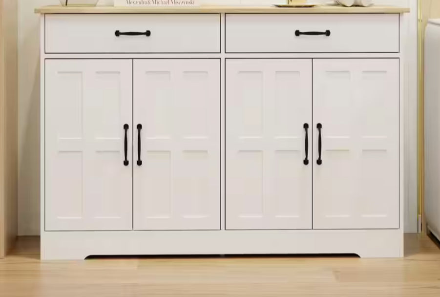 47.95inx15.35inx32.09in MDF Ready to Assemble Kitchen Cabinet in White with 2 Drawers and 4 Field Cabinet Door