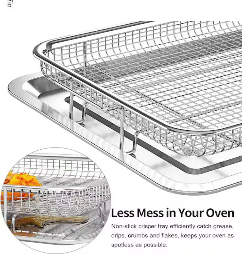 Oven Air Fryer Basket and Tray Set, 15.6in. Stainless Steel Baking Tray, Oil Drip Tray for Baking Grilling