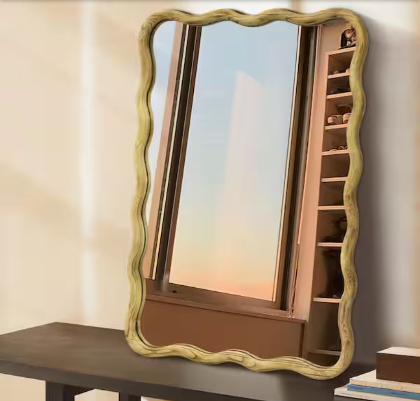 20 in. W x 30 in. H Rectangle Burlywood Framed Wavy Wall Mirror