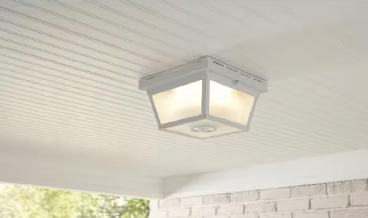 360° Square 4-Light White Motion Sensing Outdoor Flush Mount