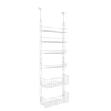 Over the Door Pantry Organizer Rack with 6-Adjustable Shelves-Steel Metal Wire Frame and Baskets-White