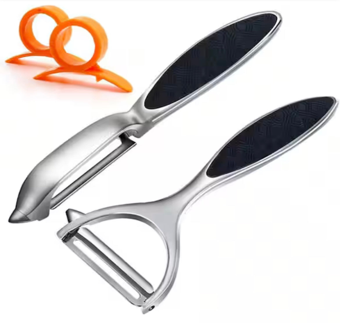 Stainless Steel Multi-Function Peeler Set with 2 Orange Citrus Peelers for Kitchen and Household Use (1-Pack)