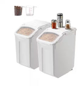 Rice Storage Container, 4.5 Gallon/20 L x 2 Capacity, Dog Food Dispenser, Airtight Lid, 2 Measuring Cups, Pet Food