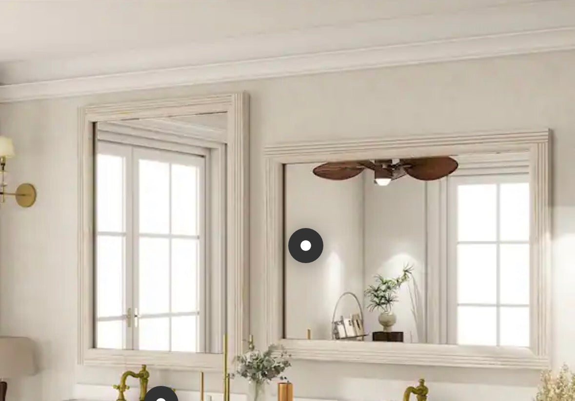 30 in. W x 40 in. H Rectangular Classic Light Beige Wooden Framed Bathroom Vanity Mirror Wall Mirror