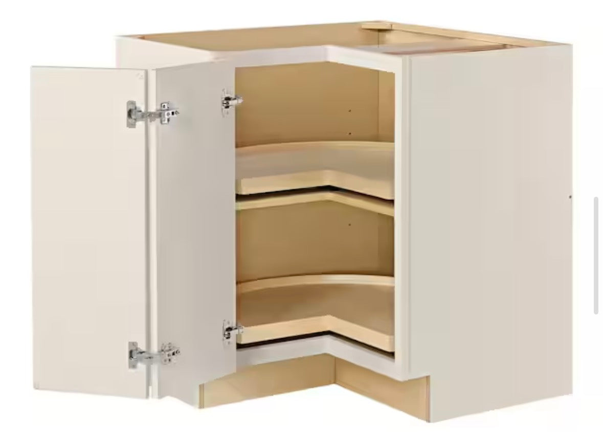 Leyton 32 in. W x 32 in. D x 34.5 in. H Ready to Assemble Plywood Slim Shaker Lazy Susan Corner Cabinet in Antique White