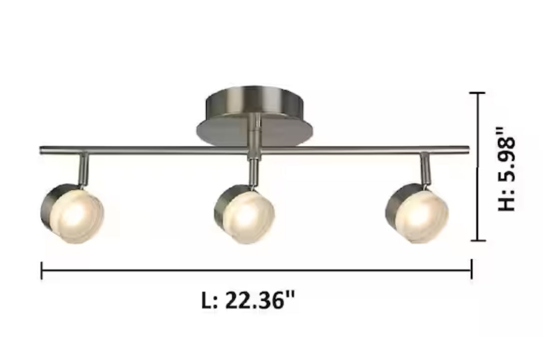 22.4 in. W x 5.8 in. H 3-Light Brushed Nickel Semi-Flushmount LED Fixed Track Lighting Kit with Glass Adjustable Shades