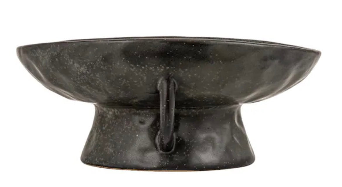9.5 in. 26 fl. oz. Black Stoneware Footed Serving Bowl with Handles